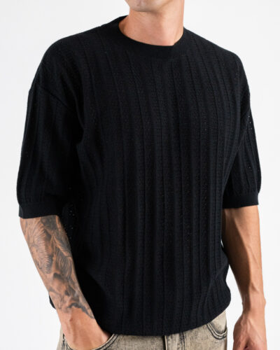 T shirt over in maglia traforata a mezza manica W85885 Black 3 Nuovi Arrivi