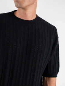 T-shirt over in maglia traforata a mezza manica W85885 Black (4)