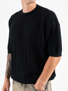 T-shirt over in maglia traforata a mezza manica W85885 Black (5)