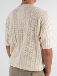 T-shirt over in maglia traforata a mezza manica W85885 Ivory White (1)