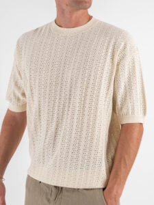 T-shirt over in maglia traforata a mezza manica W85885 Ivory White (3)