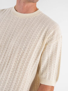 T-shirt over in maglia traforata a mezza manica W85885 Ivory White (4)