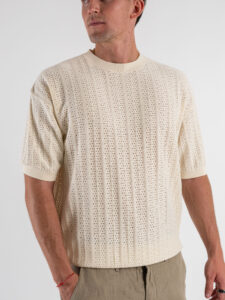 T-shirt over in maglia traforata a mezza manica W85885 Ivory White (5)