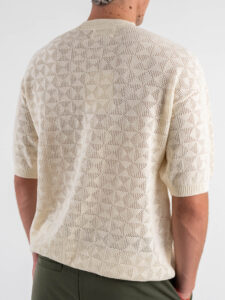 T-shirt over in maglia traforata a mezza manica W85914 Ivory White (1)