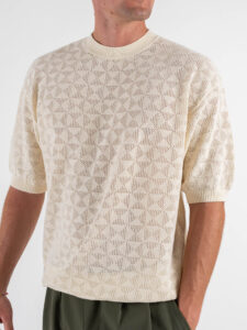 T-shirt over in maglia traforata a mezza manica W85914 Ivory White (3)
