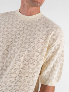 T-shirt over in maglia traforata a mezza manica W85914 Ivory White (4)