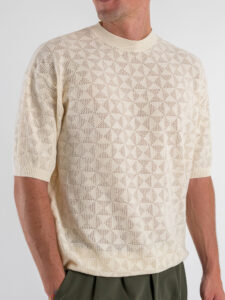 T-shirt over in maglia traforata a mezza manica W85914 Ivory White (5)