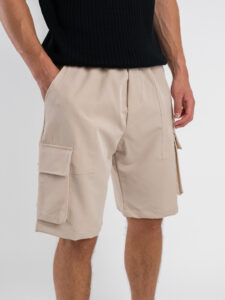 Bermuda con tasche laterali in poliviscosa morbido con coulisse in vita BELLINGHAM Beige (2)