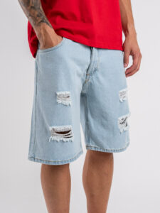 Bermuda in jeans con rotture DM101 Azzurro (2)