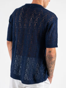 Camicia mm con colletto traforata 100 Navy (1)