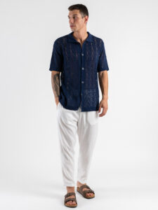 Camicia mm con colletto traforata 100 Navy (2)
