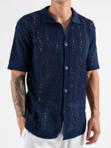 Camicia mm con colletto traforata 100 Navy (3)