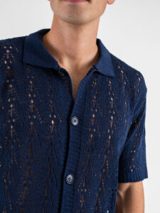 Camicia mm con colletto traforata 100 Navy (4)
