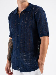 Camicia mm con colletto traforata 100 Navy (5)