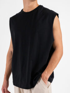 Canotta over in cotone con giromanica ampio JW900 Black (1)