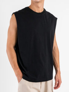Canotta over in cotone con giromanica ampio JW900 Black (4)