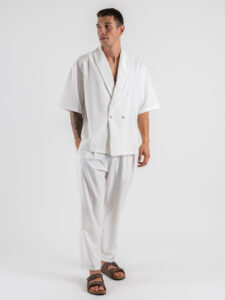 Coordinato Giacchetta over un petto e mezzo+Pantalone morbido ZH322 Bianco (1)