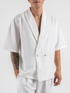 Coordinato Giacchetta over un petto e mezzo+Pantalone morbido ZH322 Bianco (2)