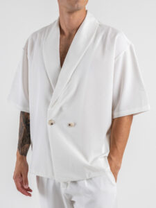 Coordinato Giacchetta over un petto e mezzo+Pantalone morbido ZH322 Bianco (3)