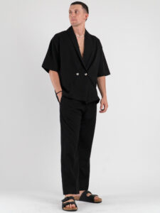 Coordinato Giacchetta over un petto e mezzo+Pantalone morbido ZH322 Nero (2)