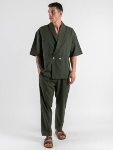 Coordinato Giacchetta over un petto e mezzo+Pantalone morbido ZH322 Verde Militare (4)