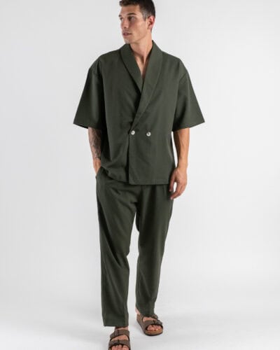 Coordinato Giacchetta over un petto e mezzoPantalone morbido ZH322 Verde Militare 4 Home