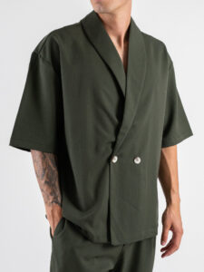 Coordinato Giacchetta over un petto e mezzo+Pantalone morbido ZH322 Verde Militare (5)