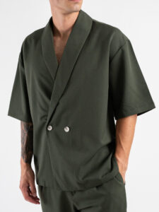 Coordinato Giacchetta over un petto e mezzo+Pantalone morbido ZH322 Verde Militare (6)