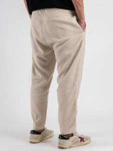 ESTASI Pantalaccio cropped in lino con coulisse in vita SAMSARA Beige (3)
