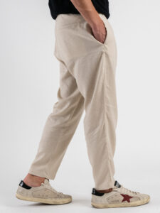 ESTASI Pantalaccio cropped in lino con coulisse in vita SAMSARA Beige (7)