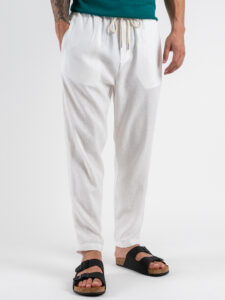 ESTASI Pantalaccio cropped in lino con coulisse in vita SAMSARA Bianco (2)