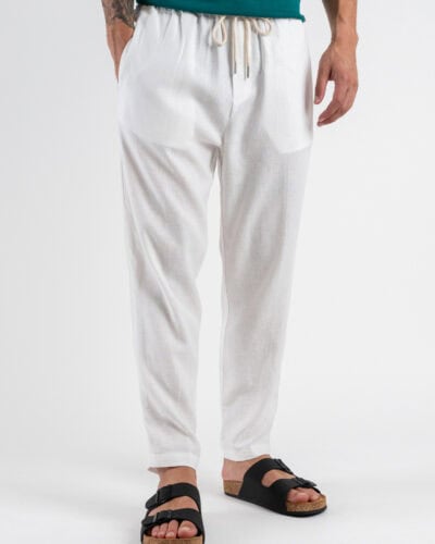 ESTASI Pantalaccio cropped in lino con coulisse in vita SAMSARA Bianco 2 Home