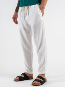 ESTASI Pantalaccio cropped in lino con coulisse in vita SAMSARA Bianco (3)
