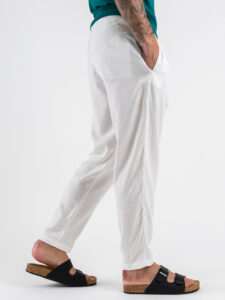 ESTASI Pantalaccio cropped in lino con coulisse in vita SAMSARA Bianco (5)