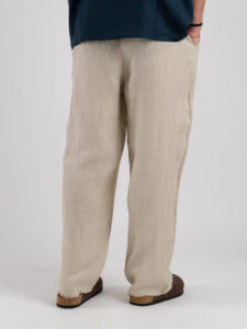 ESTASI Pantalone over in lino con gamba larga ed elastico in vita VINICIUS Beige (2)