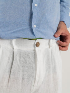 ESTASI Pantalone over in lino con gamba larga ed elastico in vita VINICIUS Bianco (1)