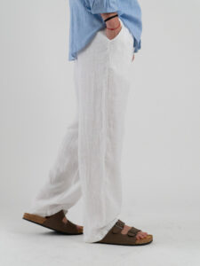 ESTASI Pantalone over in lino con gamba larga ed elastico in vita VINICIUS Bianco (3)