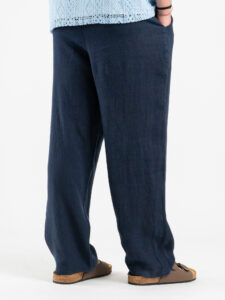 ESTASI Pantalone over in lino con gamba larga ed elastico in vita VINICIUS Blu (2)