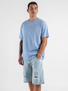 ESTASI T-shirt regular in cotone con spalla scesa SOLE Celeste (2)