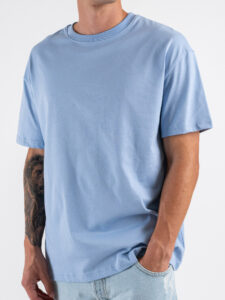 ESTASI T-shirt regular in cotone con spalla scesa SOLE Celeste (3)