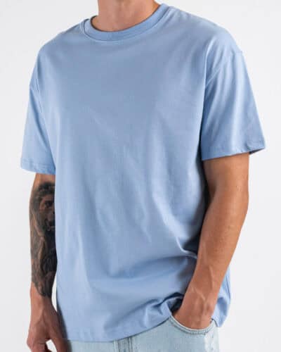 ESTASI T shirt regular in cotone con spalla scesa SOLE Celeste 3 Nuovi Arrivi