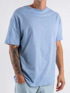 ESTASI T-shirt regular in cotone con spalla scesa SOLE Celeste (5)