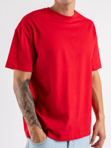 ESTASI T-shirt regular in cotone con spalla scesa SOLE Rosso (3)