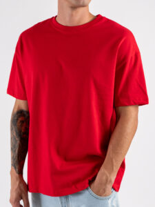 ESTASI T-shirt regular in cotone con spalla scesa SOLE Rosso (5)