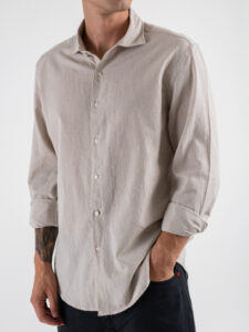 IMPERIAL Camicia in misto lino con colletto C81987720 Beige (3)