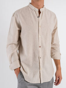 IMPERIAL Camicia in misto lino con collo coreana C81986501 Beige (2)