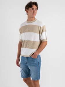 Maglia girocollo con righe W85896 Khaki (2)