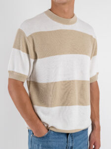 Maglia girocollo con righe W85896 Khaki (4)