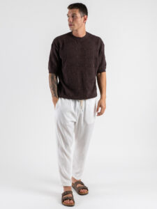 Maglia girocollo traforata W85886 Dark Coffe (2)