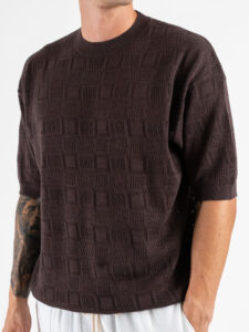 Maglia girocollo traforata W85886 Dark Coffe (3)